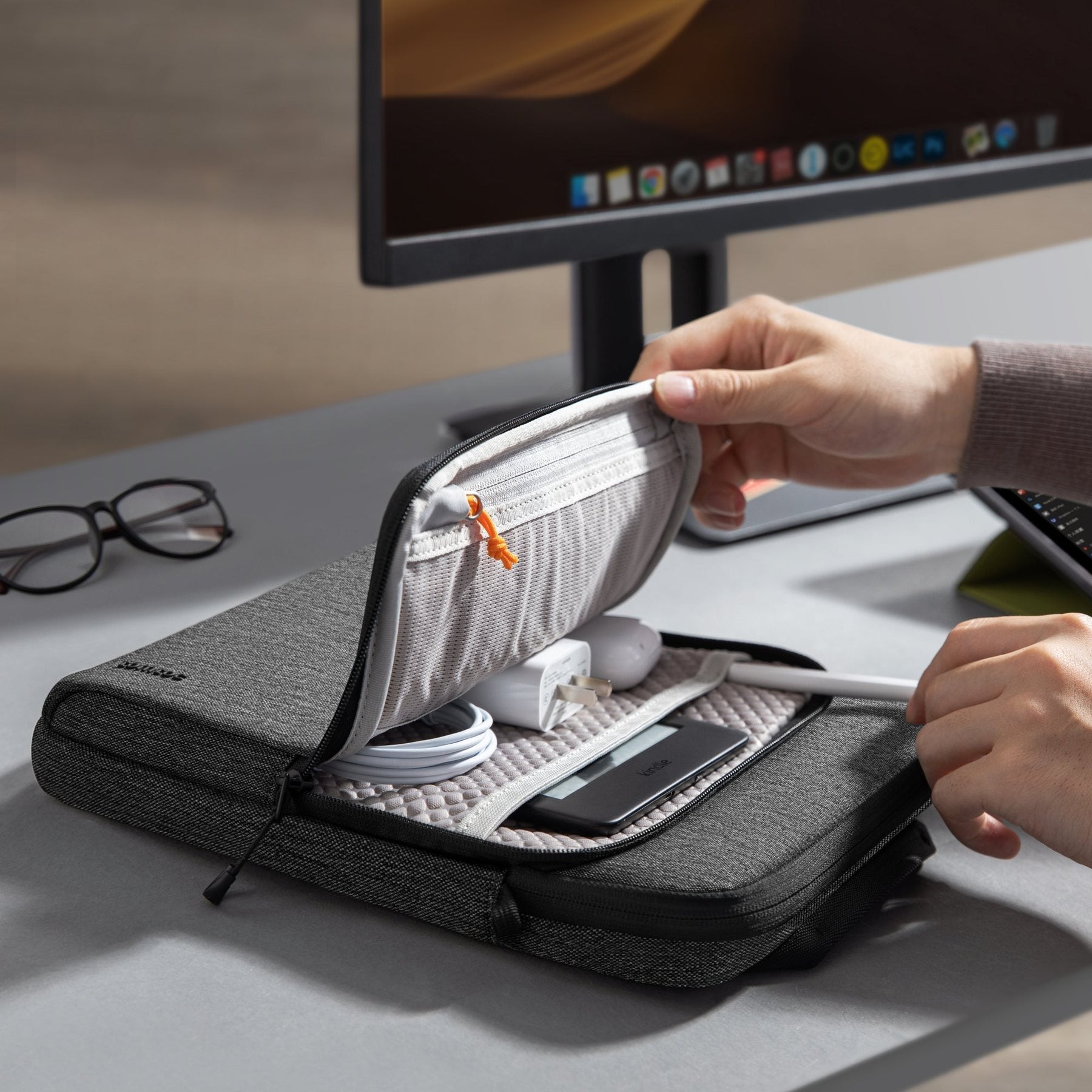 thumbnail image 2 of Moex Tablet Case For Oukitel RT3 - Dark Grey Nylon Sleeve With Zip, Soft Padded, Front Pocket For Accessories 2 of 6